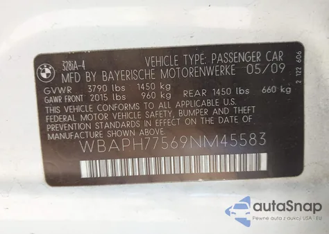 2009 BMW 328I from USA, damaged, VIN WBAPH77569NM45583